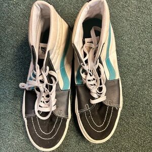 Vans Black and White High-Tops with Teal Accent